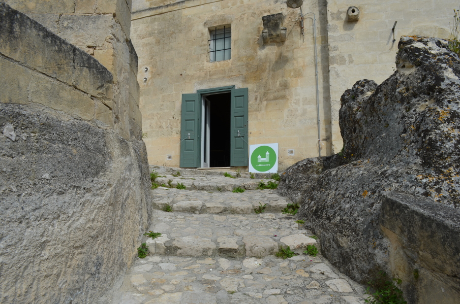 The door to the unMonastery in Matera, Italy.