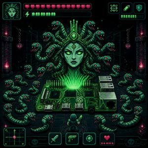 Duck.ai-generated picture of AI as Medusa emanating from a Raspberry Pi.